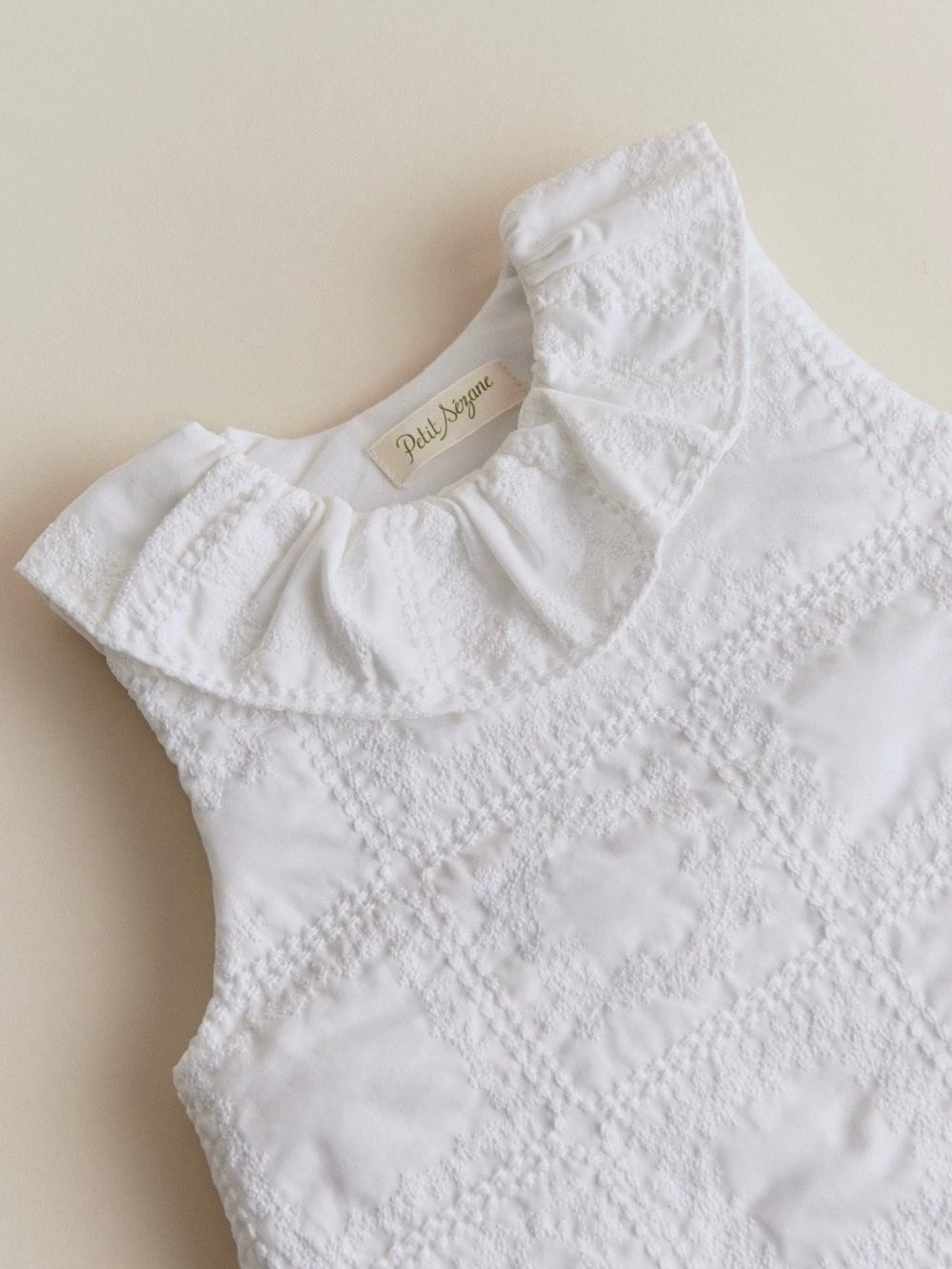 Sezane White Embroidered Ruffle Neck Sleep Sack